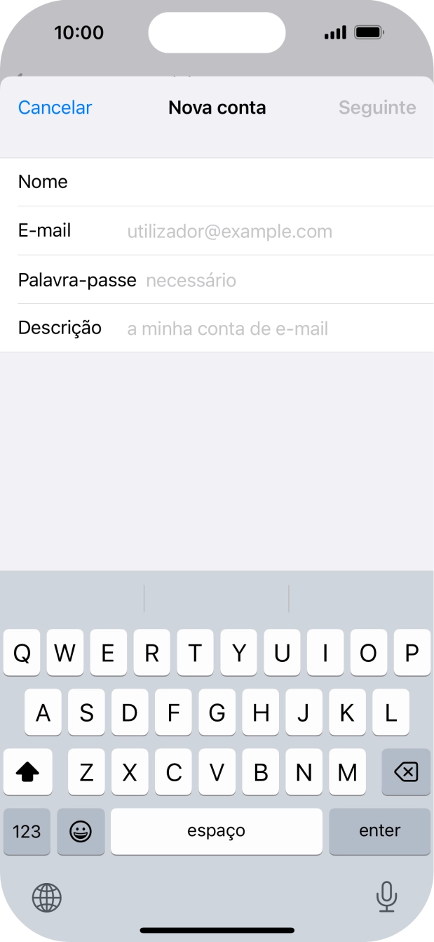 Prima E-mail e introduza o seu endereço de e-mail Vodafone.