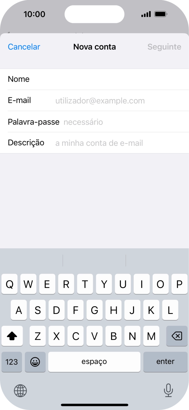 Prima E-mail e introduza o seu endereço de e-mail Vodafone.