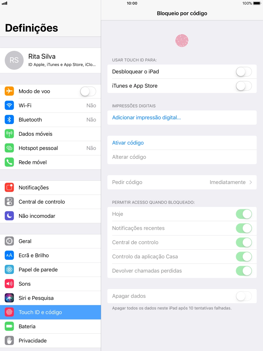 Prima Adicionar impressão digital... e siga as indicações no ecrã para adicionar a sua impressão digital.