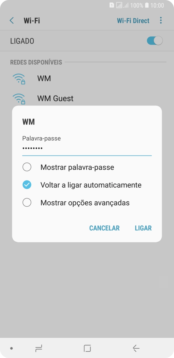 Introduza a password da rede Wi-Fi e prima LIGAR.