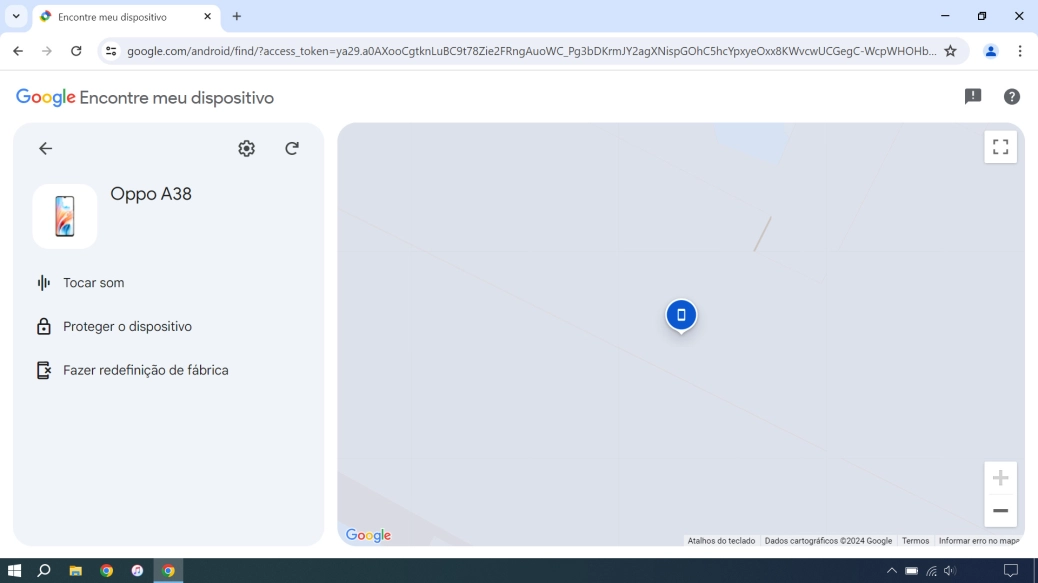 A última localização do seu telefone é mostrada no mapa.