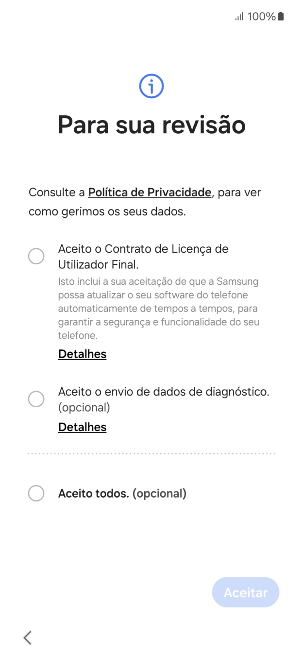Prima o campo ao lado das definições pretendidas para as selecionar.