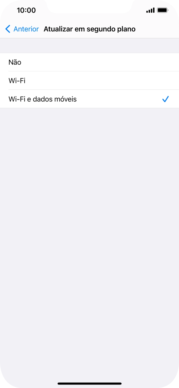 Para desativar a atualização de apps em segundo plano, prima Não.