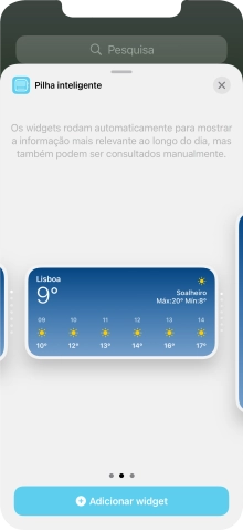 Para escolher a dimensão pretendida para o widget, deslize o dedo para a direita ou para a esquerda sobre o ecrã.