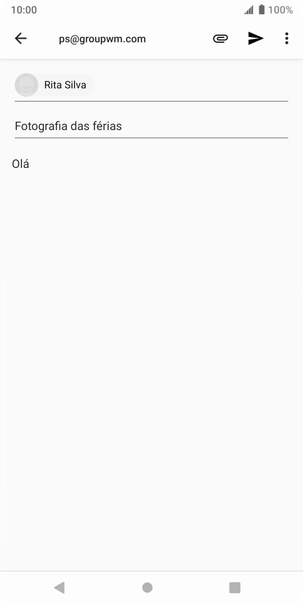 Prima o ícone de anexo e vá até à pasta pretendida.