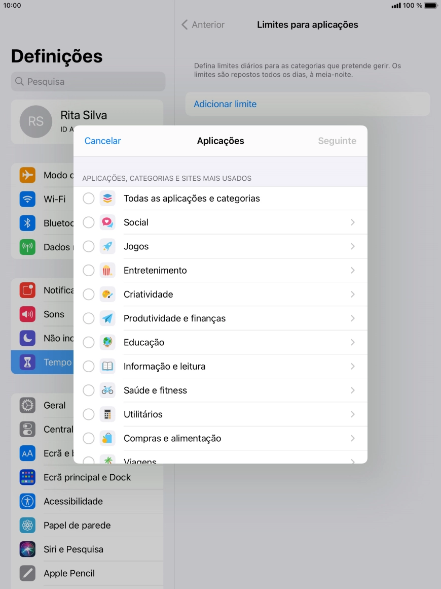 Prima as categorias pretendidas.