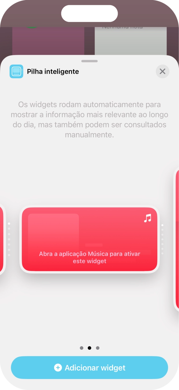 Para escolher a dimensão pretendida para o widget, deslize o dedo para a direita ou para a esquerda sobre o ecrã.