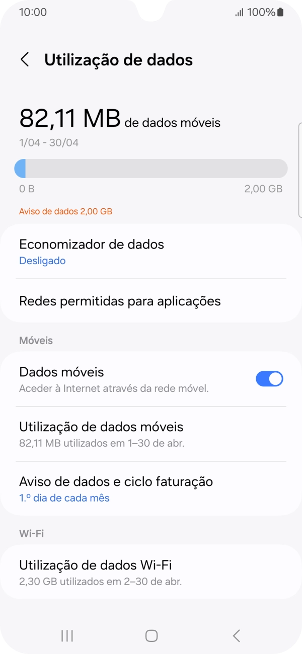 O consumo total de dados é agora mostrado no ecrã.