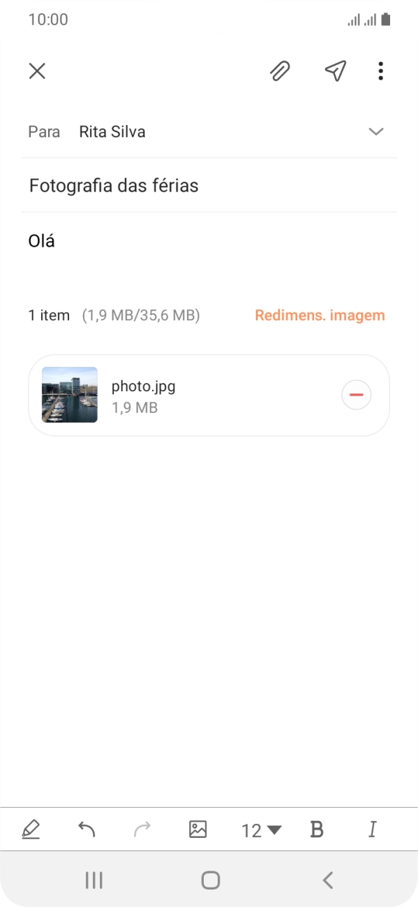 Prima o ícone para enviar quando terminar de escrever o seu e-mail.