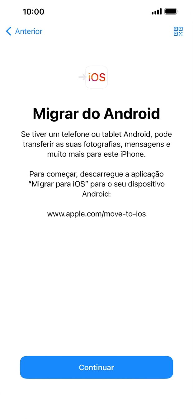 Antes de ser possível transferir conteúdo para o seu telefone, é necessário instalar a app 
