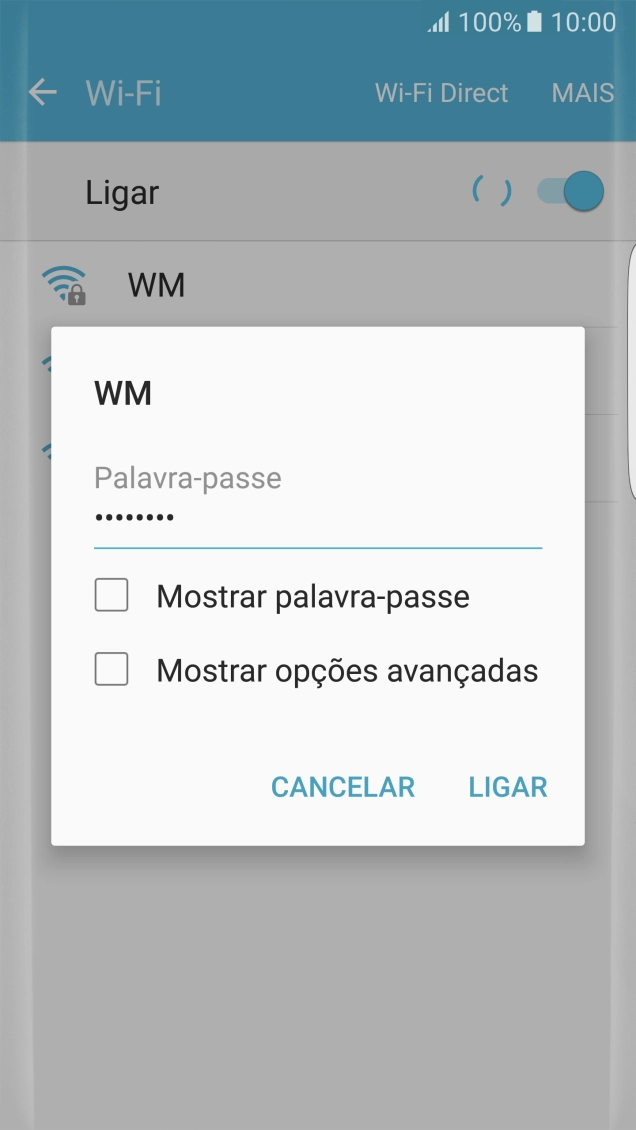 Introduza a password da rede Wi-Fi e prima LIGAR.
