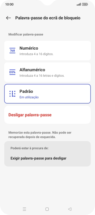Prima Desligar palavra-passe.