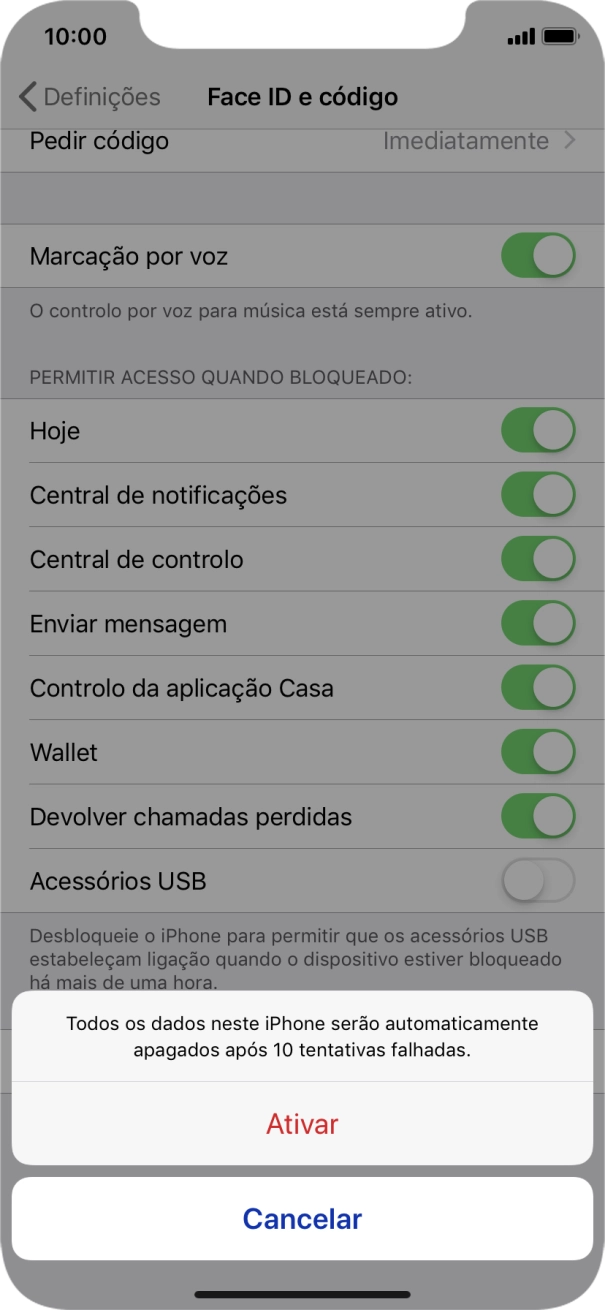 Se ativar a função, prima Ativar.