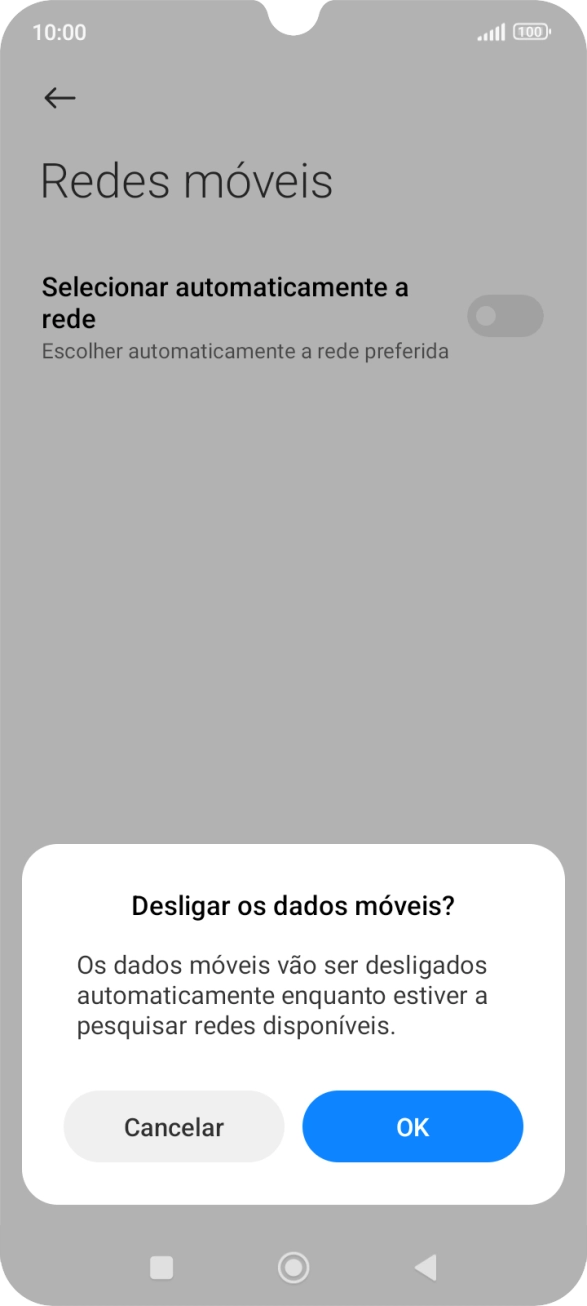 Prima OK e aguarde enquanto o telefone procura as redes.