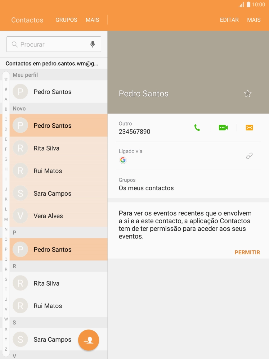 Prima o ícone para adicionar um contacto.