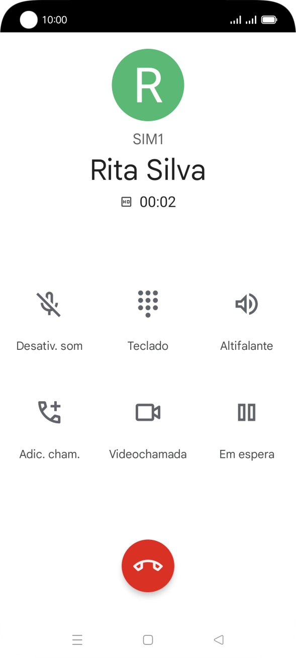 Prima o ícone para terminar a chamada.