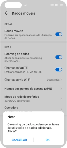 Se ativar a função, prima OK.