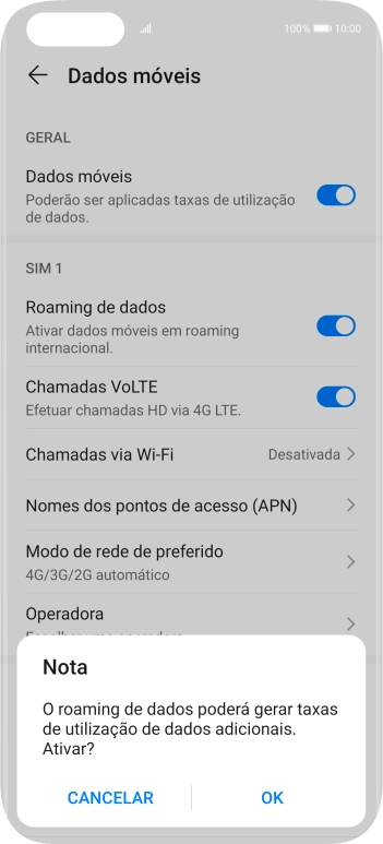 Se ativar a função, prima OK.