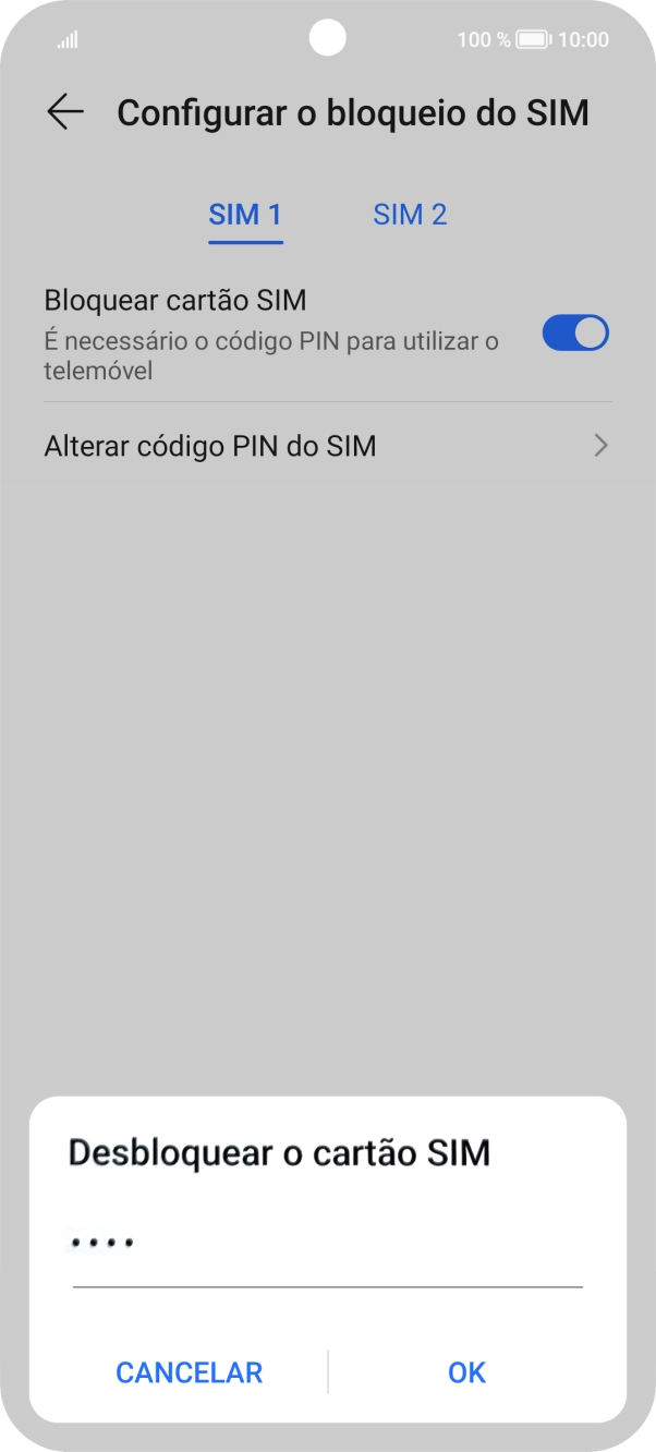 Introduza o seu código PIN e prima OK.