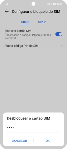 Introduza o seu código PIN e prima OK.