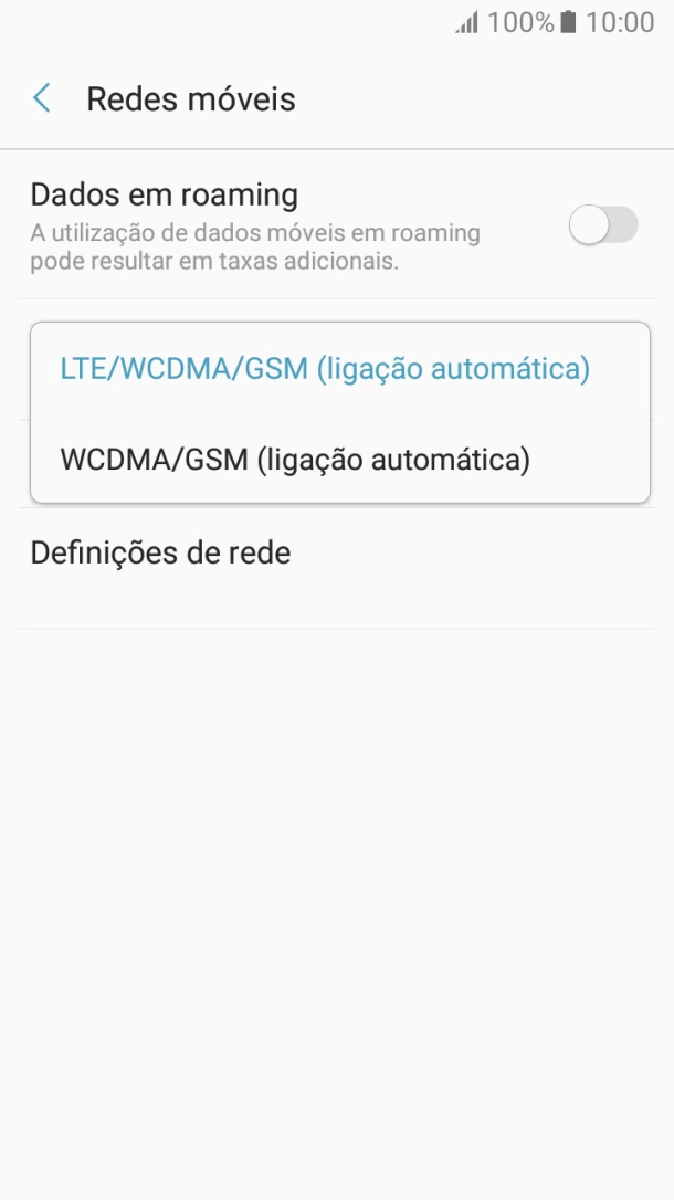 Prima o tipo de rede pretendido.