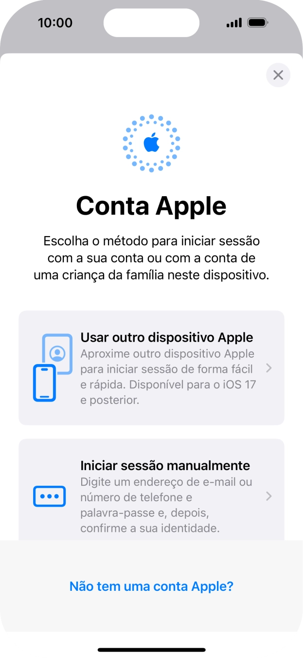 Prima Iniciar sessão manualmente.