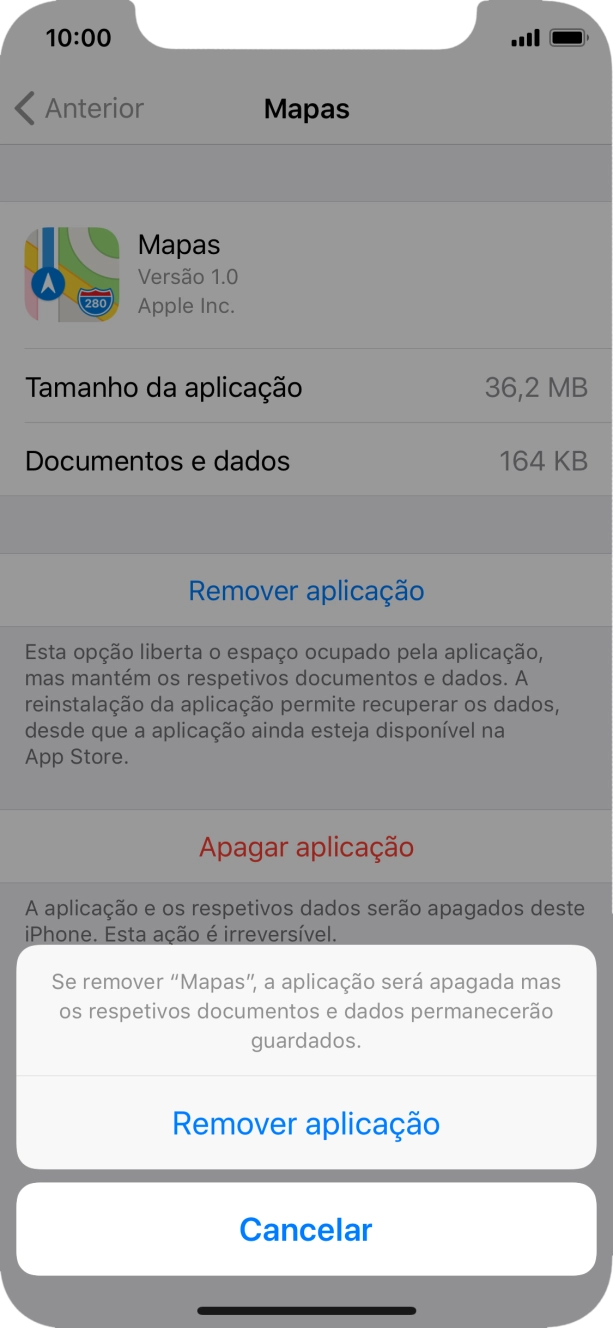 Prima Remover aplicação.