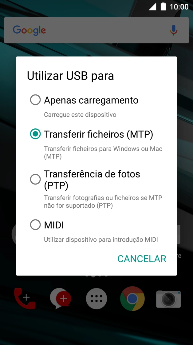 Prima Transferir ficheiros (MTP).