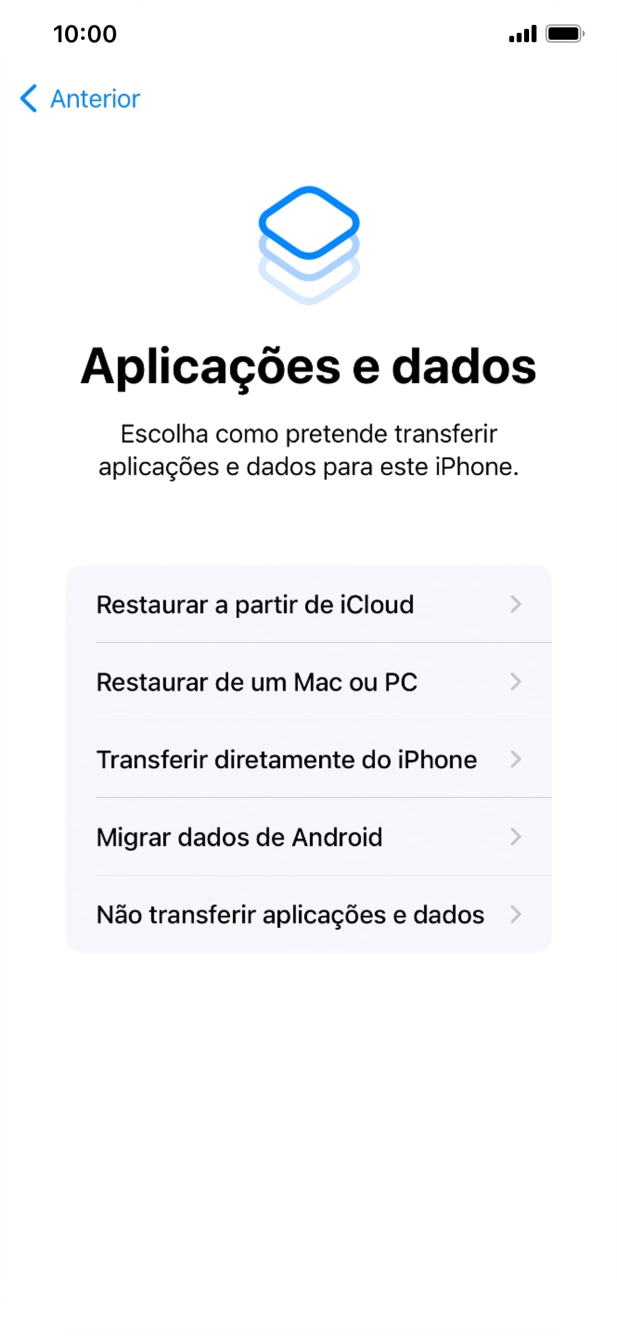 Prima Não transferir aplicações e dados e siga as indicações no ecrã para terminar a ativação.