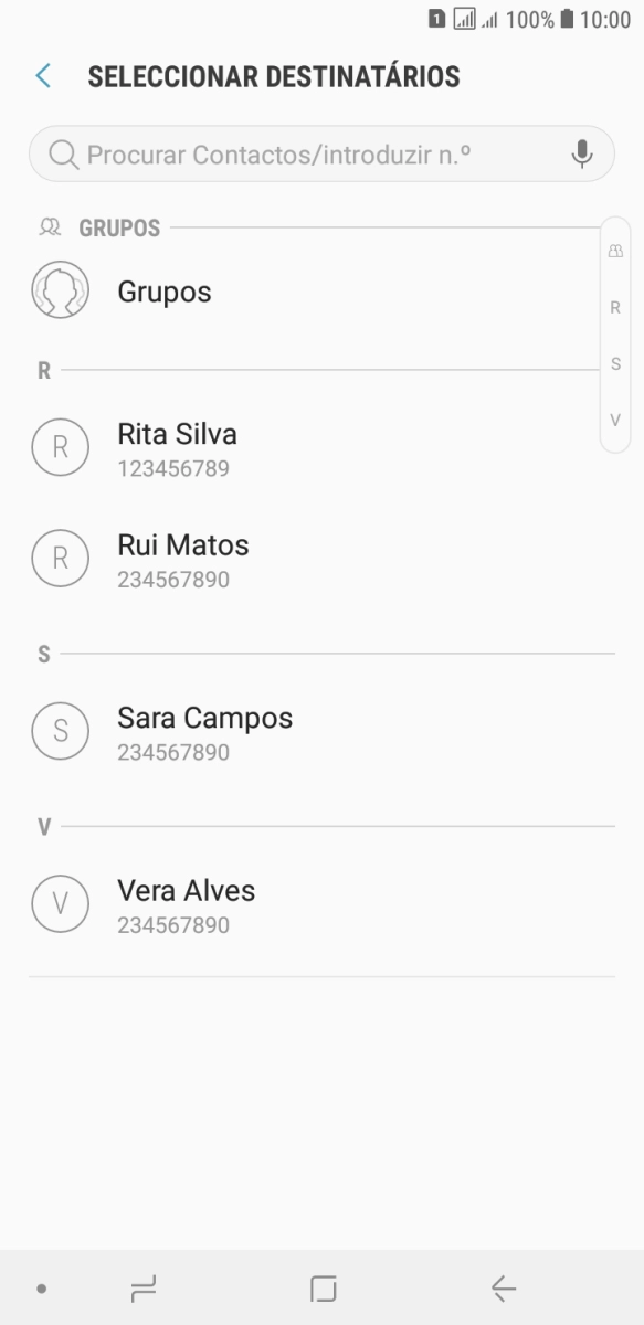 Prima a caixa de pesquisa e introduza as primeiras letras do nome do destinatário.