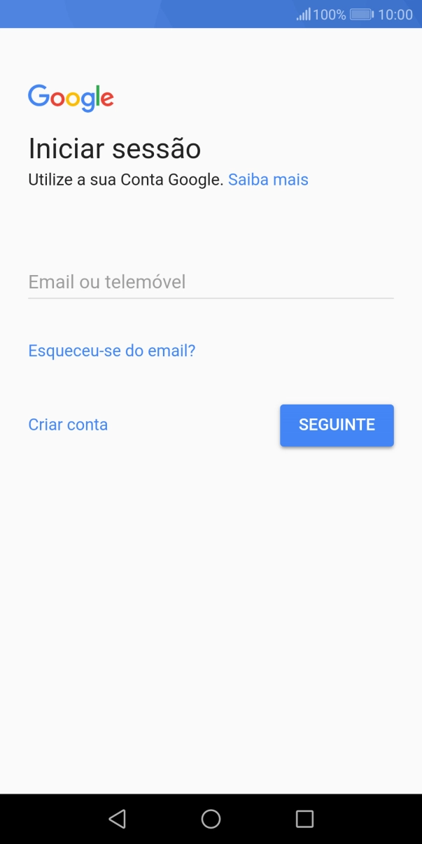 Se não tiver uma conta Google, prima Criar conta e siga as indicações no ecrã para criar uma conta.