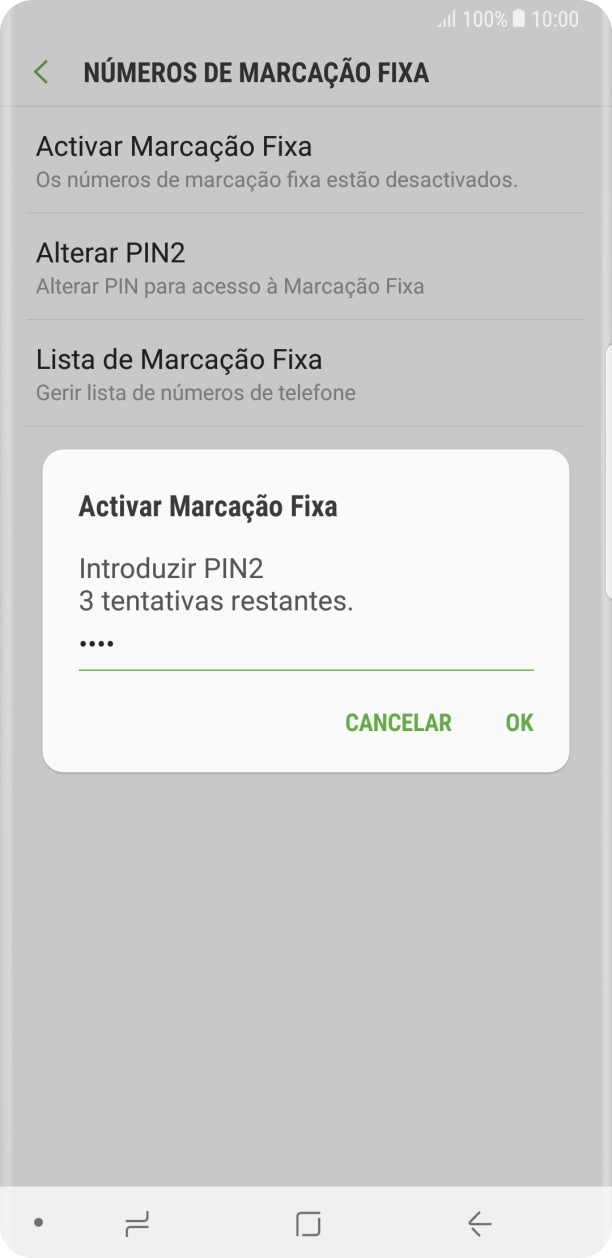 Introduza o código PIN2 e prima OK.