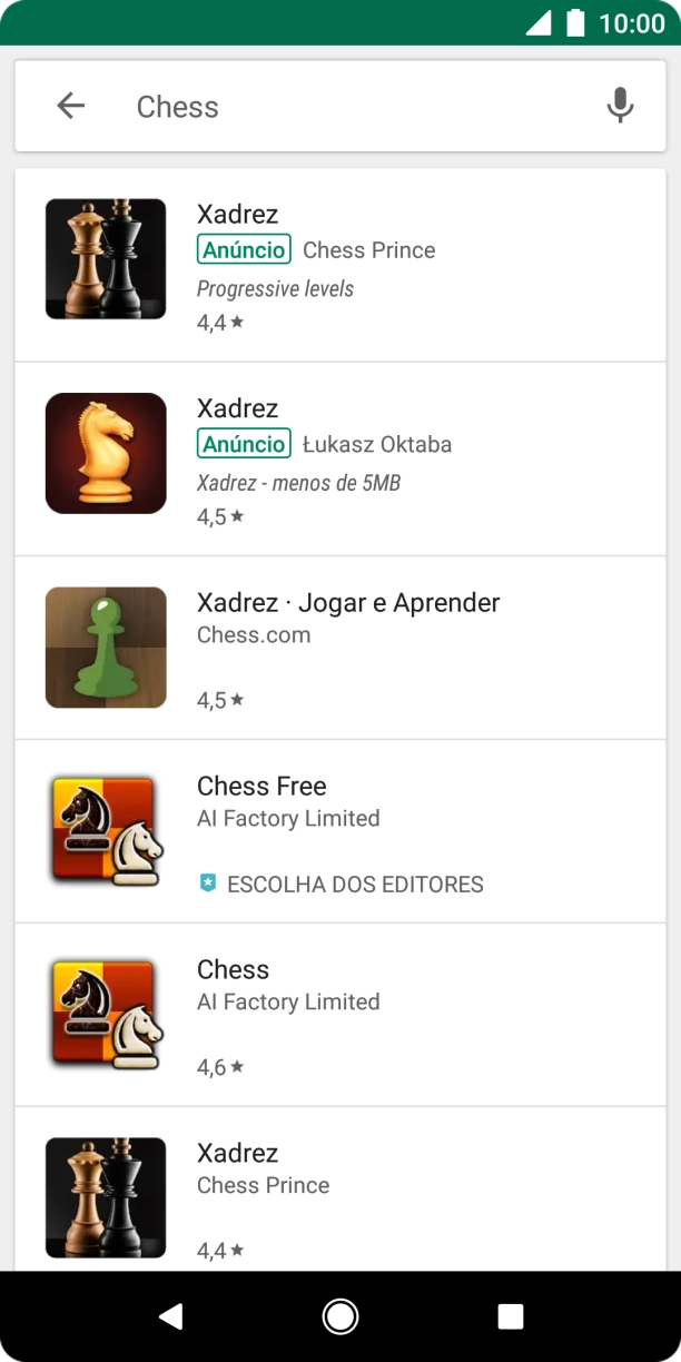 Prima a app pretendida.