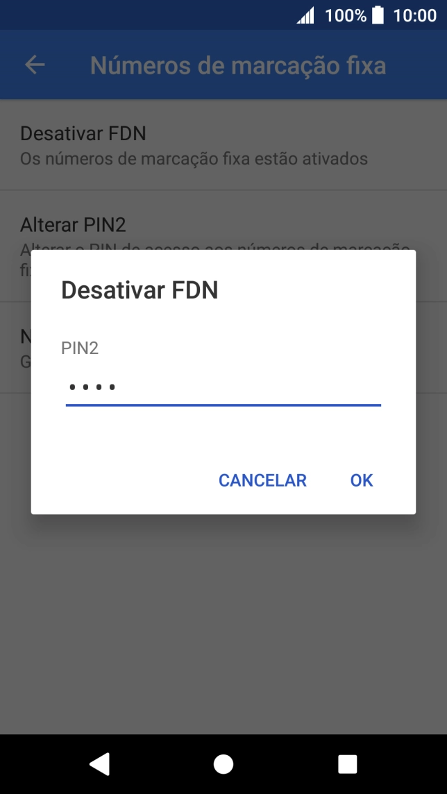 Introduza o código PIN2 e prima OK.