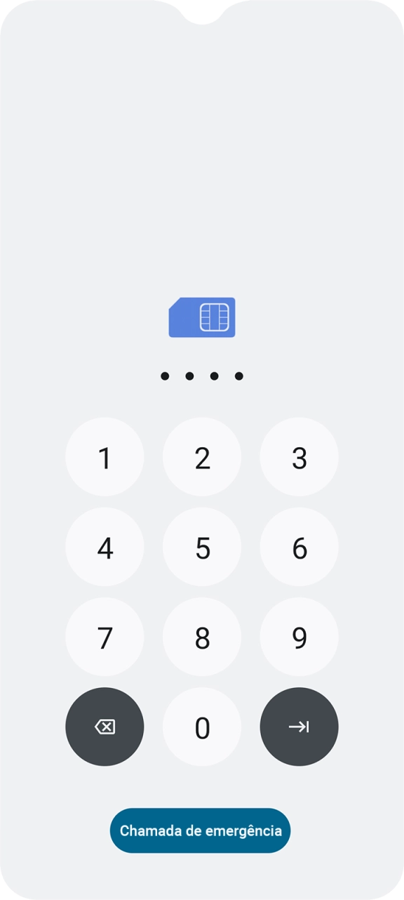 Se o cartão SIM estiver bloqueado, deve introduzir o seu código PIN e premir a seta para a direita.