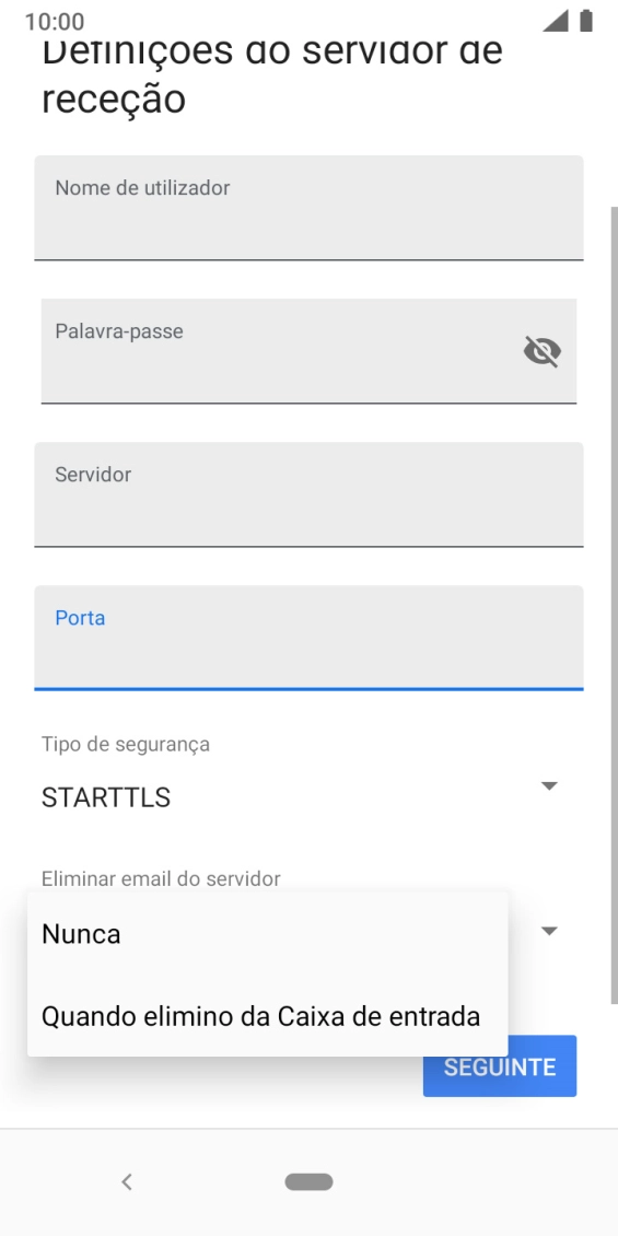 Prima Nunca para manter os e-mails no servidor quando estes são apagados no telefone.