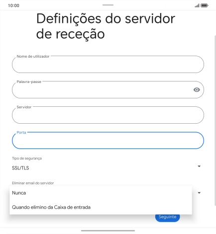 Prima Nunca para manter os e-mails no servidor quando estes são apagados no telefone.