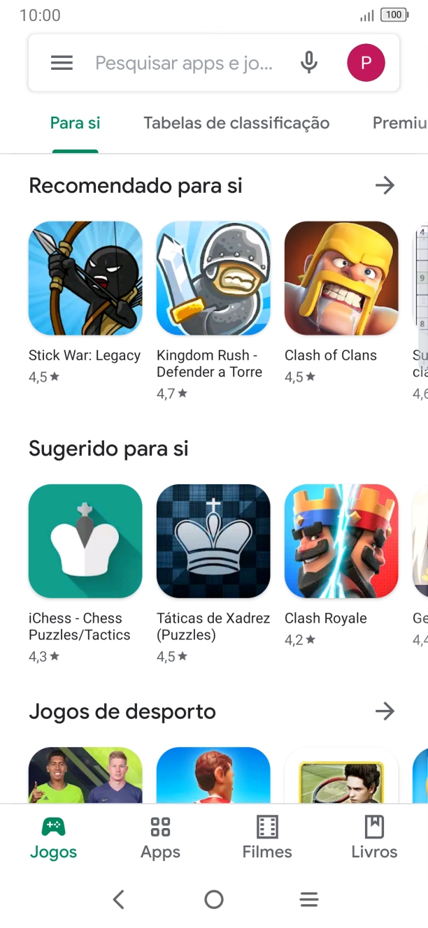 Deslize o dedo sobre o ecrã da esquerda para a direita.