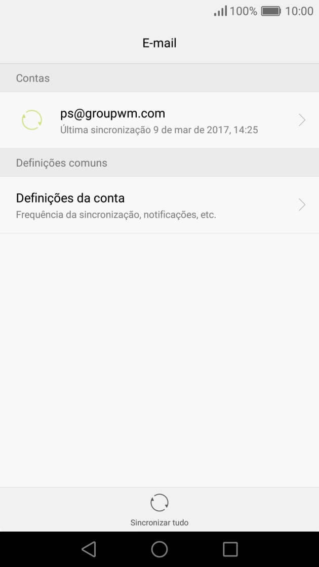 Prima Definições da conta.