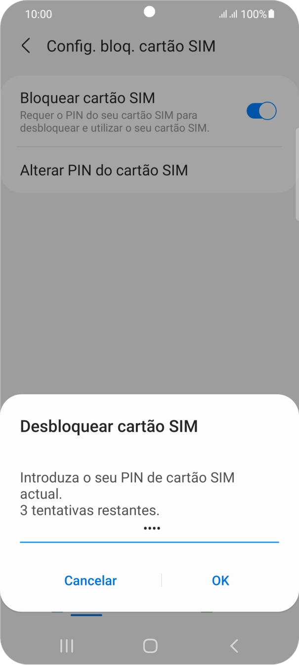 Introduza o seu código PIN e prima OK.