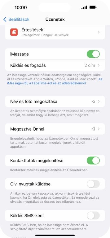 Kattints a „Küldés SMS-ként” melletti csúszkára a funkció be- vagy kikapcsolásához.