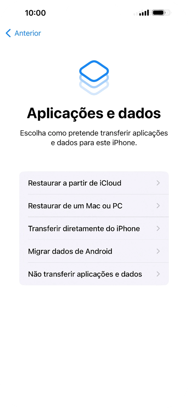É possível transferir conteúdo de um telefone Android quando o telefone for ativado antes da primeira utilização e quando o telefone tiver sido reiniciado. Quando esta imagem for mostrada no ecrã, o telefone está pronto para transferir conteúdo de um telefone Android.