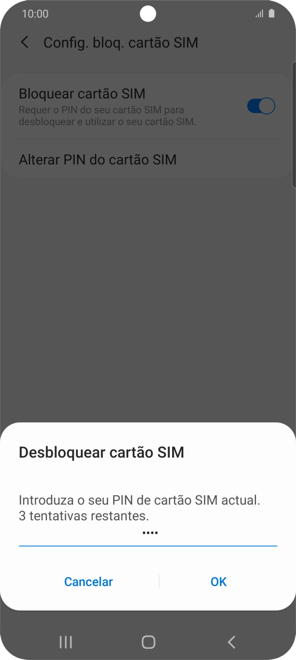 Introduza o seu código PIN e prima OK.