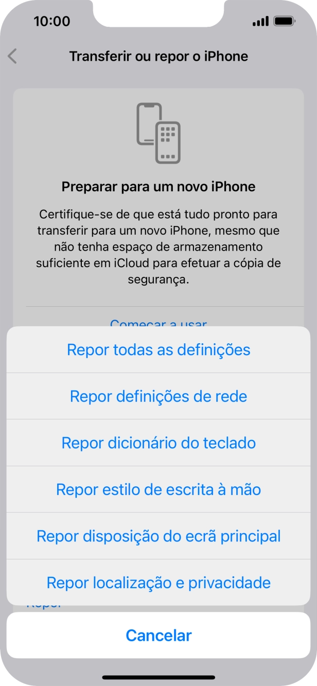 Prima Repor todas as definições.