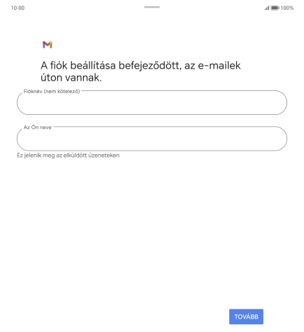 Kattints a „Fióknév (nem kötelező)” alatti mezőre, és írd be az e-mail-fiók kívánt nevét.