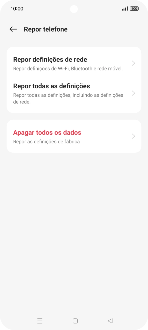 Prima Repor definições de rede.