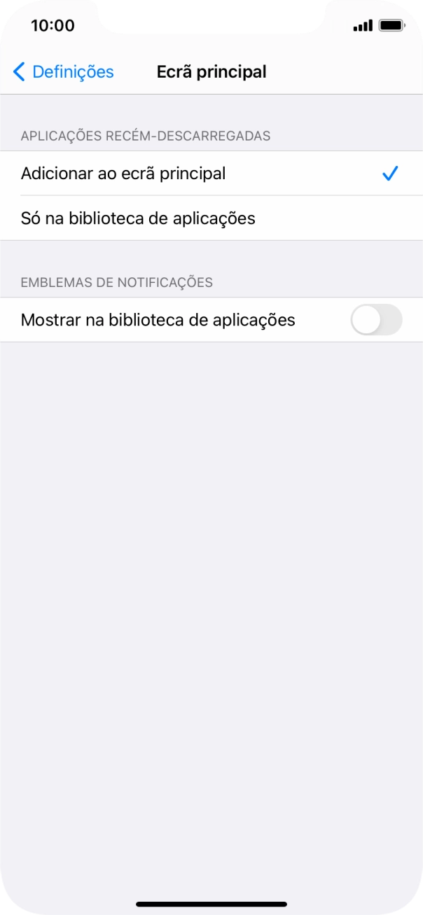 Para adicionar apps recém descarregadas ao ecrã inicial e à biblioteca de apps, deve premir Adicionar ao ecrã principal.