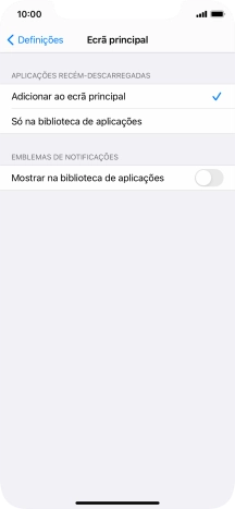 Para adicionar apps recém descarregadas ao ecrã inicial e à biblioteca de apps, deve premir Adicionar ao ecrã principal.