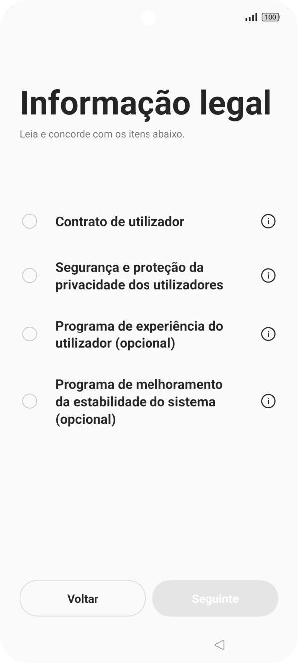 Prima o campo ao lado das definições pretendidas para as selecionar.