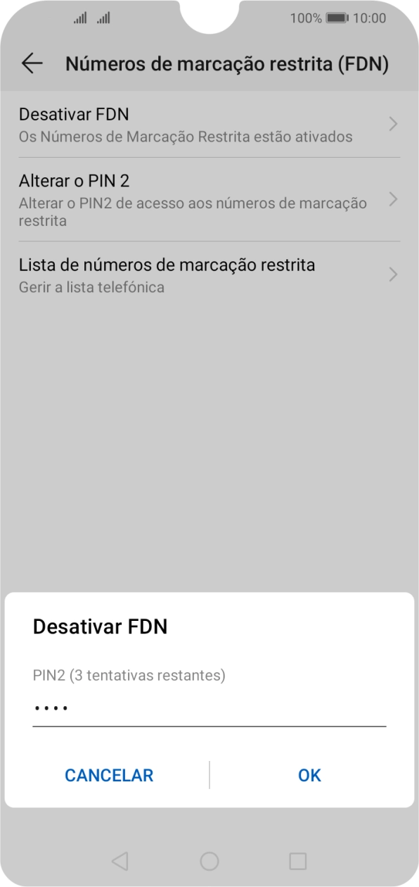 Introduza o código PIN2 e prima OK.
